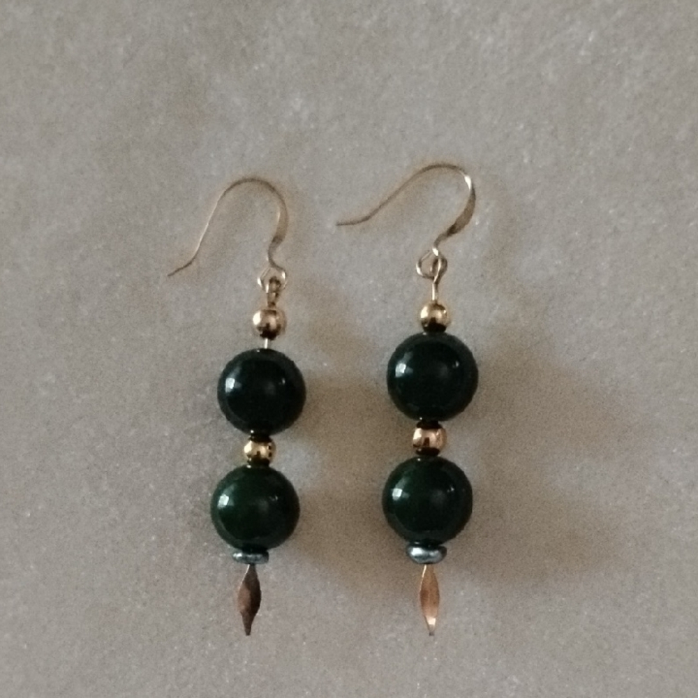 HAND CRAFTED JADE AND GOLD PLATED EARRINGS